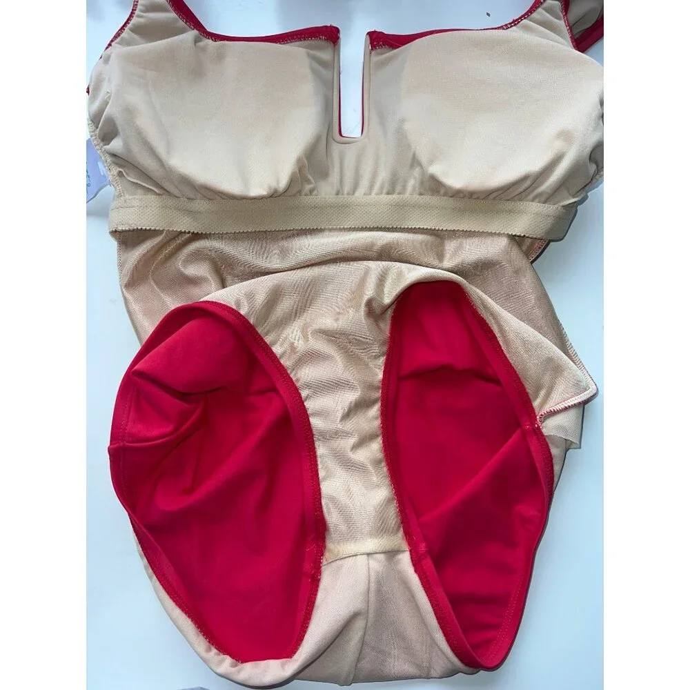 Kona Sol Womens One-Piece Swimsuit Plunge Neck Red Size S Adjustable Straps - Picture 3 of 7